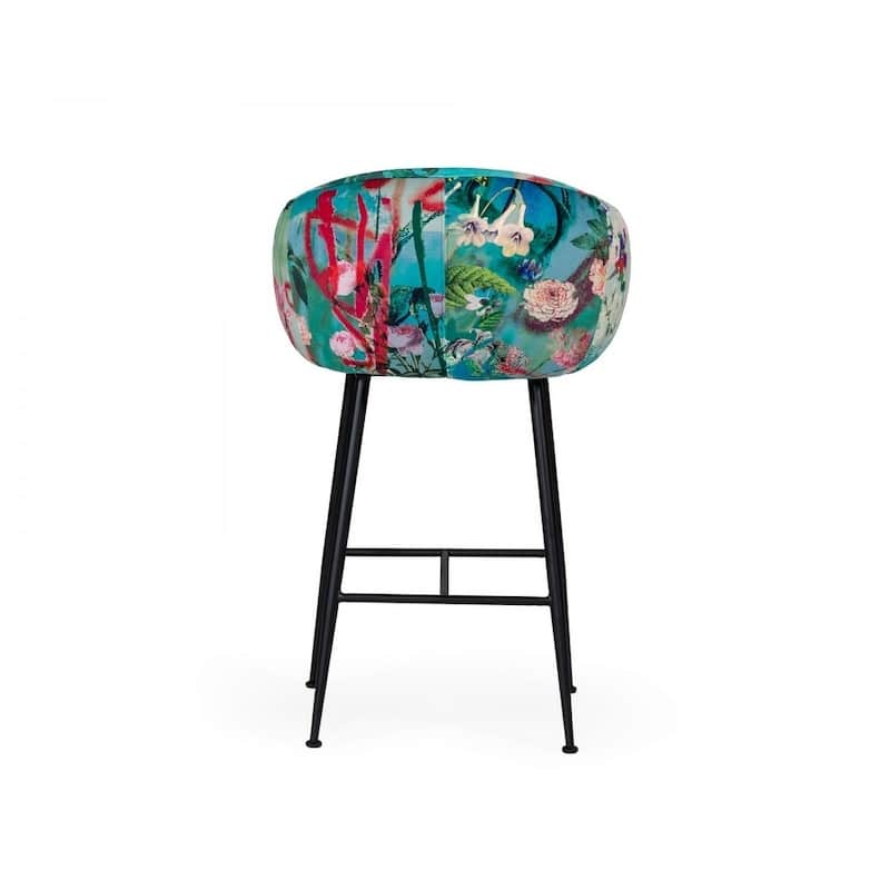 Modrest Roxann Contemporary Floral Velvet Bar Stool
