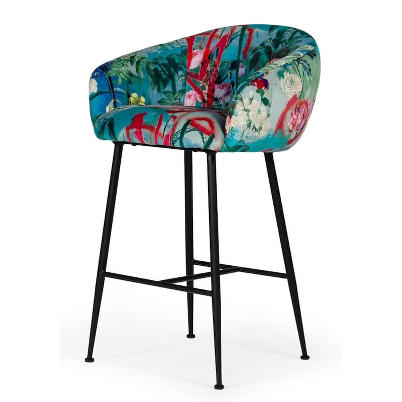 Modrest Roxann Contemporary Floral Velvet Bar Stool