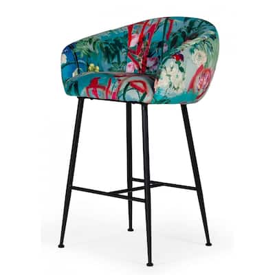 Modrest Roxann Contemporary Floral Velvet Bar Stool