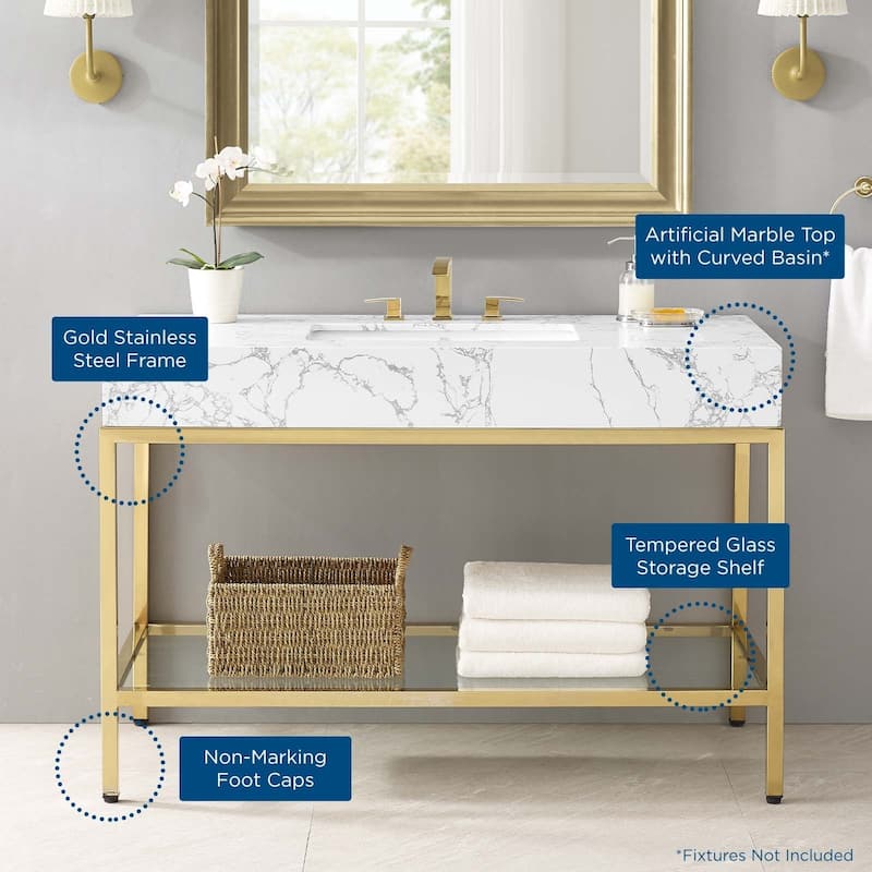 Kingsley 50" Gold Stainless Steel Bathroom Vanity