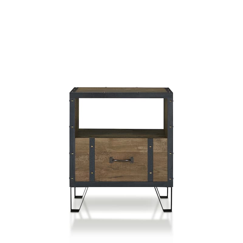 DH BASIC Industrial Oak 17-inch Metal 1-Drawer End Table by Denhour