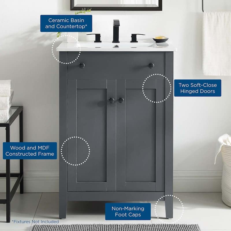 Modway Nantucket 24-inch Bathroom Vanity with Ceramic Top