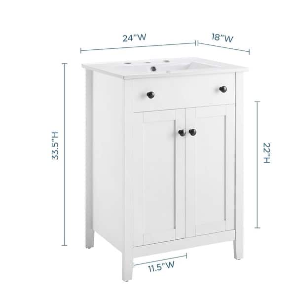 dimension image slide 0 of 2, Modway Nantucket 24-inch Bathroom Vanity with Ceramic Top