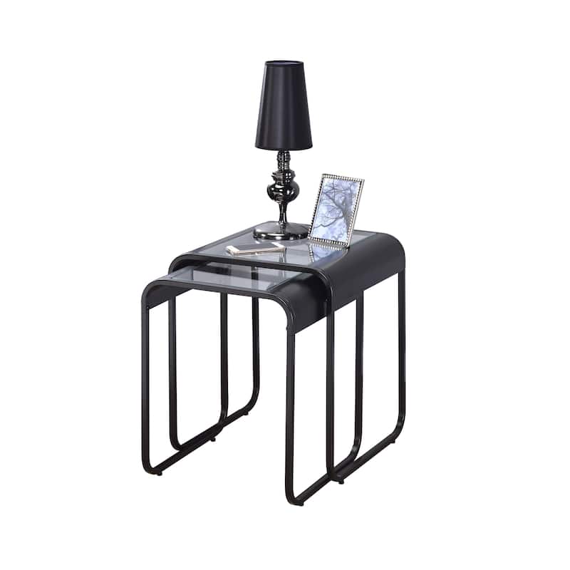 Roux Modern Black 18-inch Glass Top 2-Piece Nesting Table Set by Furniture of America