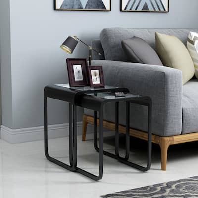 Roux Modern Black 18-inch Glass Top 2-Piece Nesting Table Set by Furniture of America