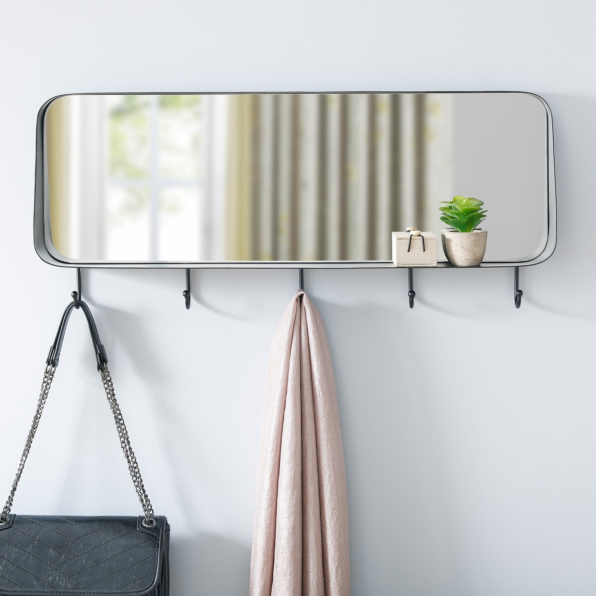 Middlebrook Designs Black Modern Industrial Mirror with Hooks