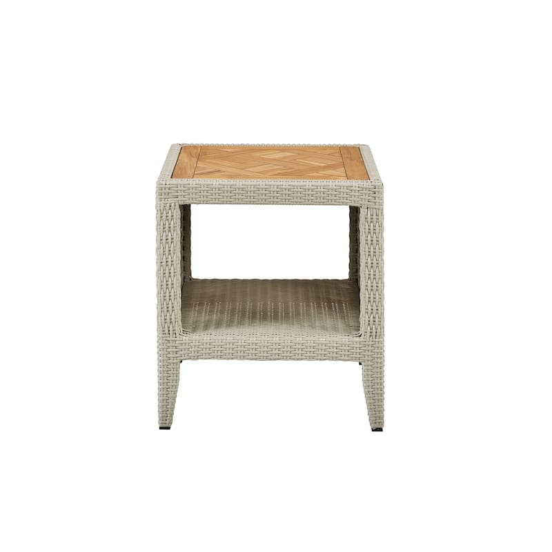 Haven Outdoor Patio Accent End Table with Teak Top & Resin Body