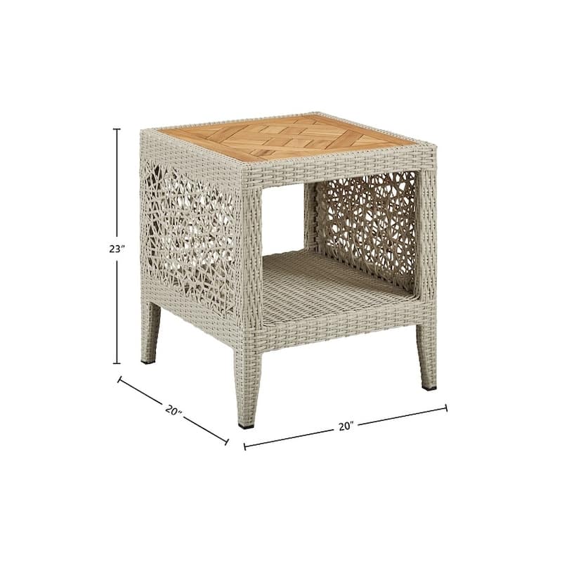 Haven Outdoor Patio Accent End Table with Teak Top & Resin Body