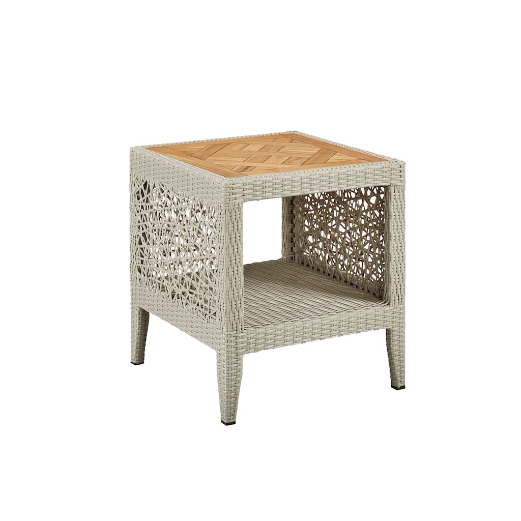 Haven Outdoor Patio Accent End Table with Teak Top & Resin Body
