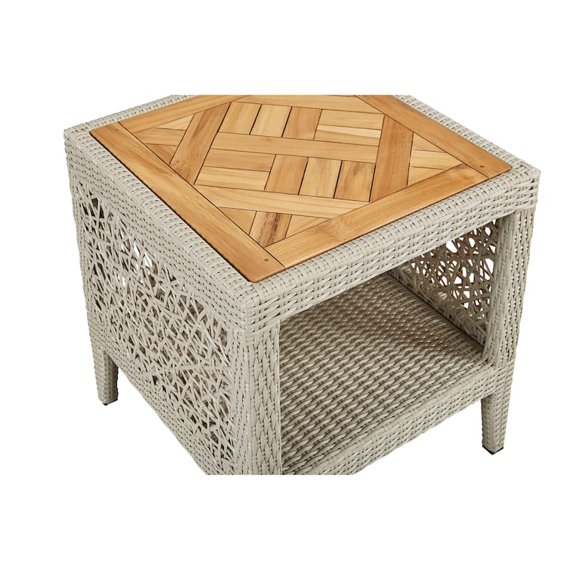 Haven Outdoor Patio Accent End Table with Teak Top & Resin Body