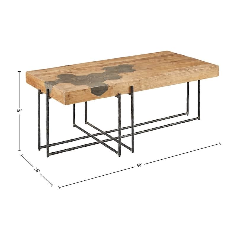 Hamburg Geometric Blue Stone & Pine Coffee Table with Iron Base