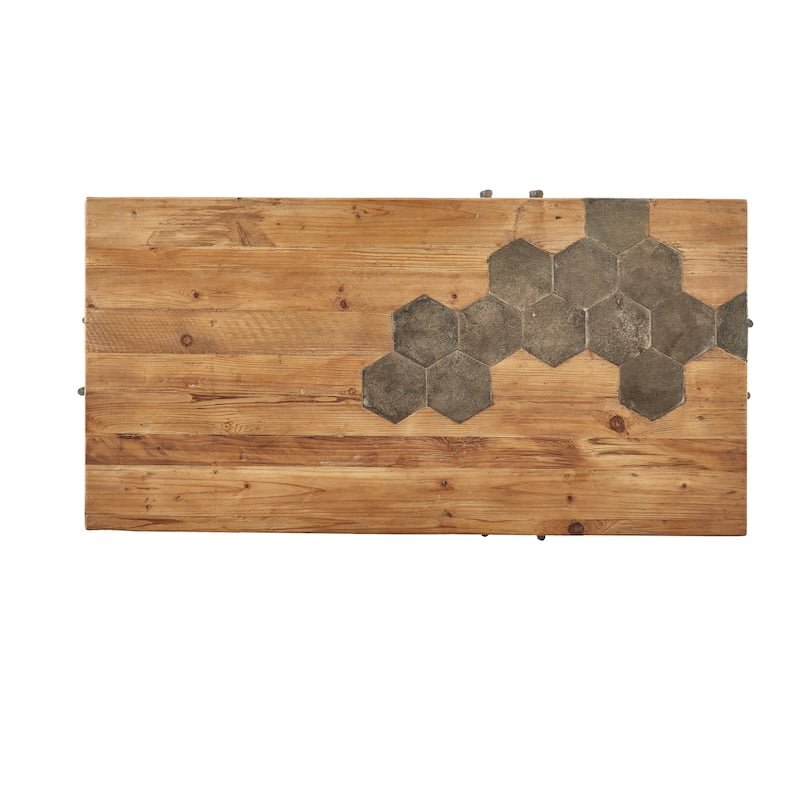 Hamburg Geometric Blue Stone & Pine Coffee Table with Iron Base
