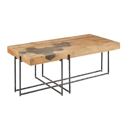 Hamburg Geometric Blue Stone & Pine Coffee Table with Iron Base