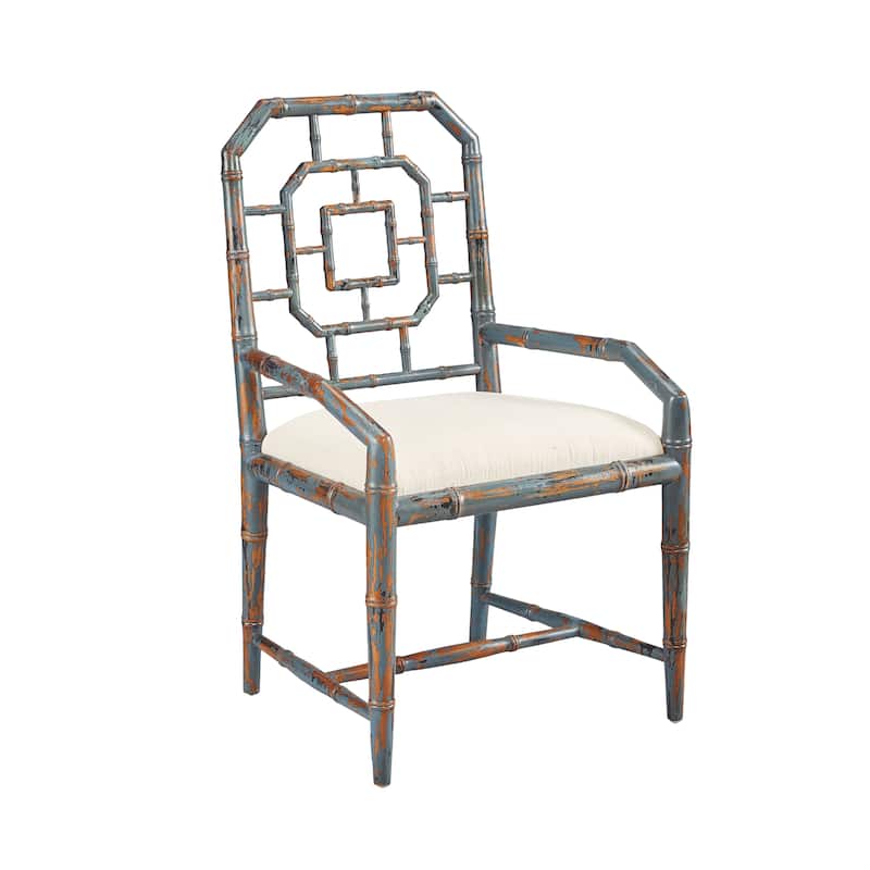 LaGrange Chippendale Cushioned Host Arm Chair with Distressed Blue Finish