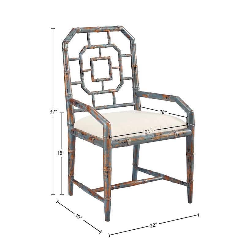 LaGrange Chippendale Cushioned Host Arm Chair with Distressed Blue Finish