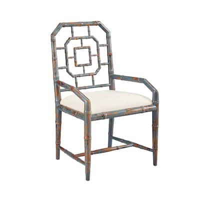LaGrange Chippendale Cushioned Host Arm Chair with Distressed Blue Finish