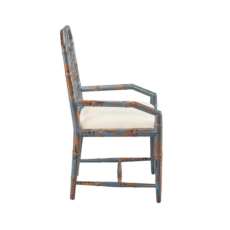 LaGrange Chippendale Cushioned Host Arm Chair with Distressed Blue Finish
