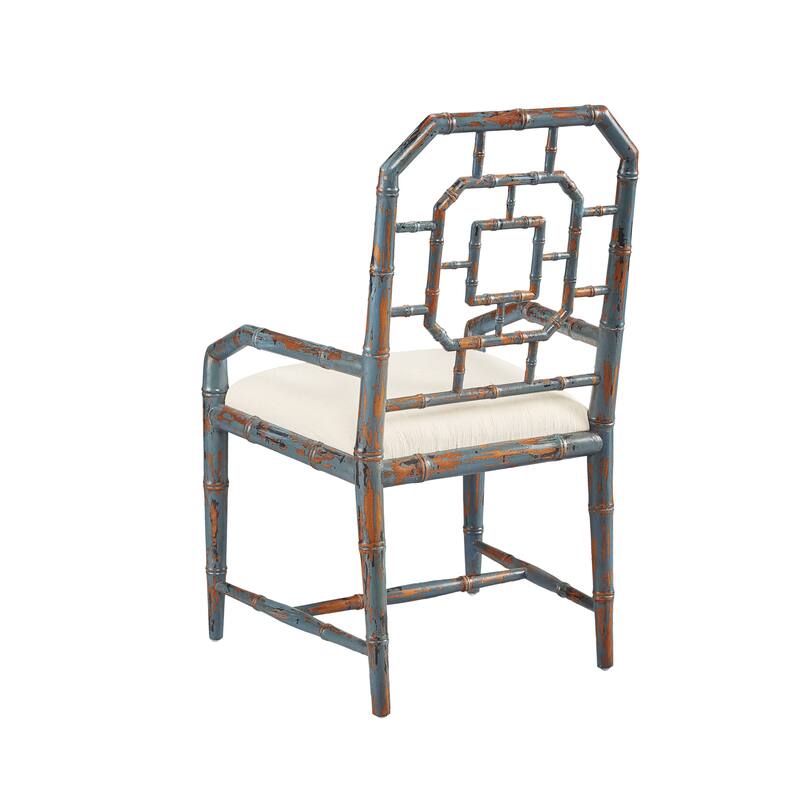LaGrange Chippendale Cushioned Host Arm Chair with Distressed Blue Finish