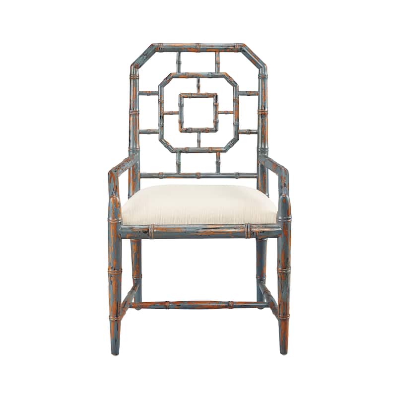 LaGrange Chippendale Cushioned Host Arm Chair with Distressed Blue Finish