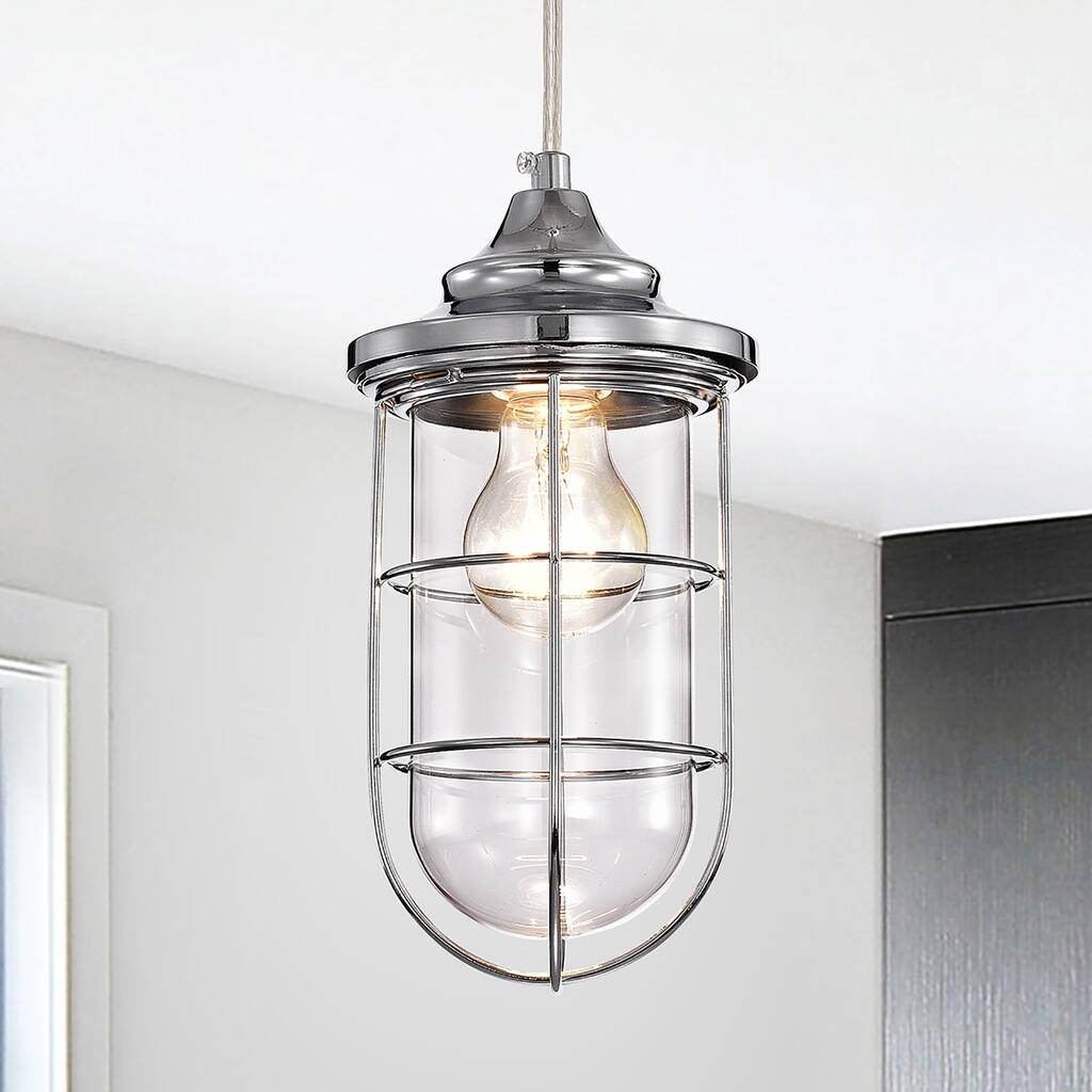 Tiago Chrome 1 Light Clear Glass Shade Pendant Lamp