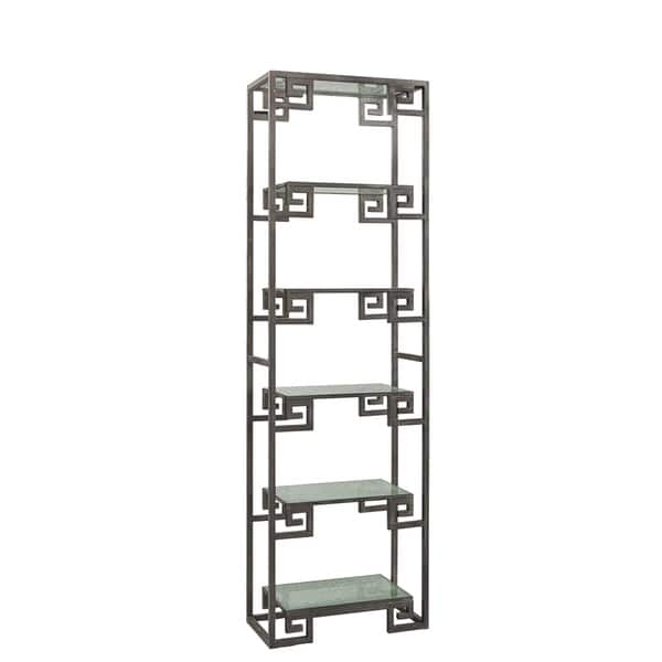 slide 2 of 3, Kelton Grecian Style Scrolled Iron Display Case with Shattered Glass Shelves