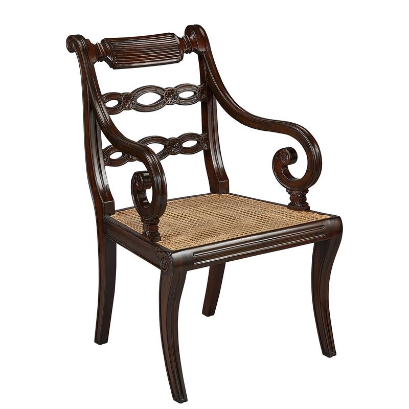 Isadora Mahogany Carved Host Accent Chair with Woven Seat
