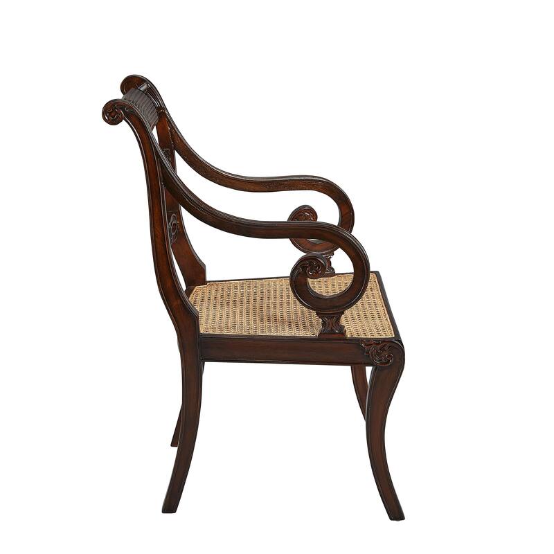Isadora Mahogany Carved Host Accent Chair with Woven Seat