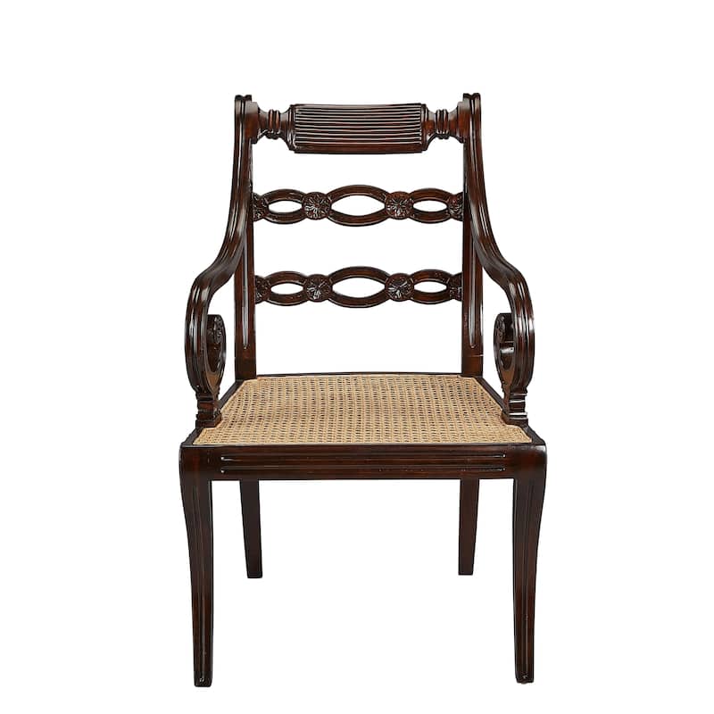 Isadora Mahogany Carved Host Accent Chair with Woven Seat