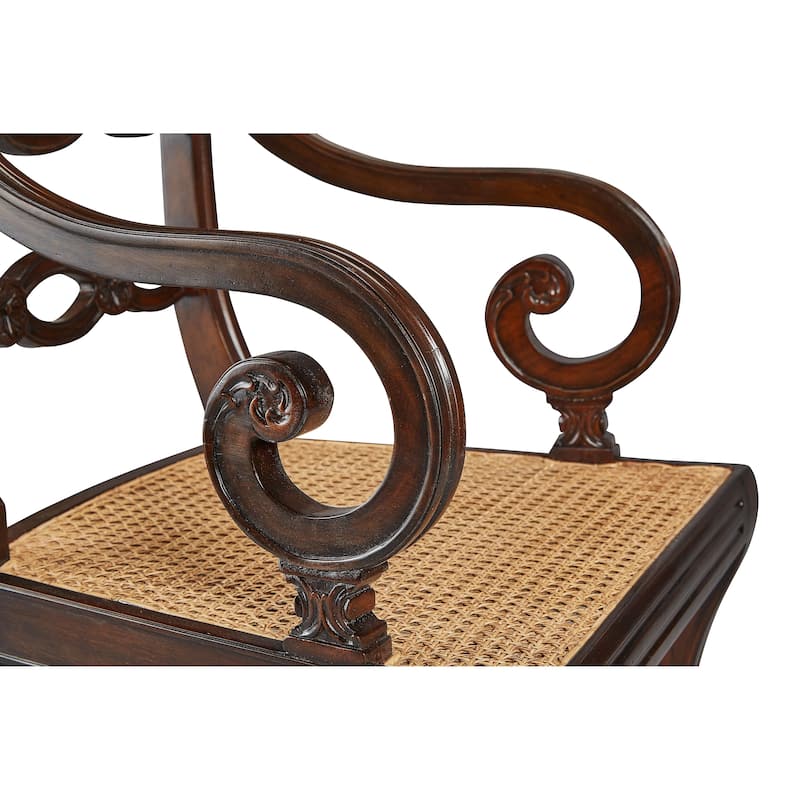 Isadora Mahogany Carved Host Accent Chair with Woven Seat
