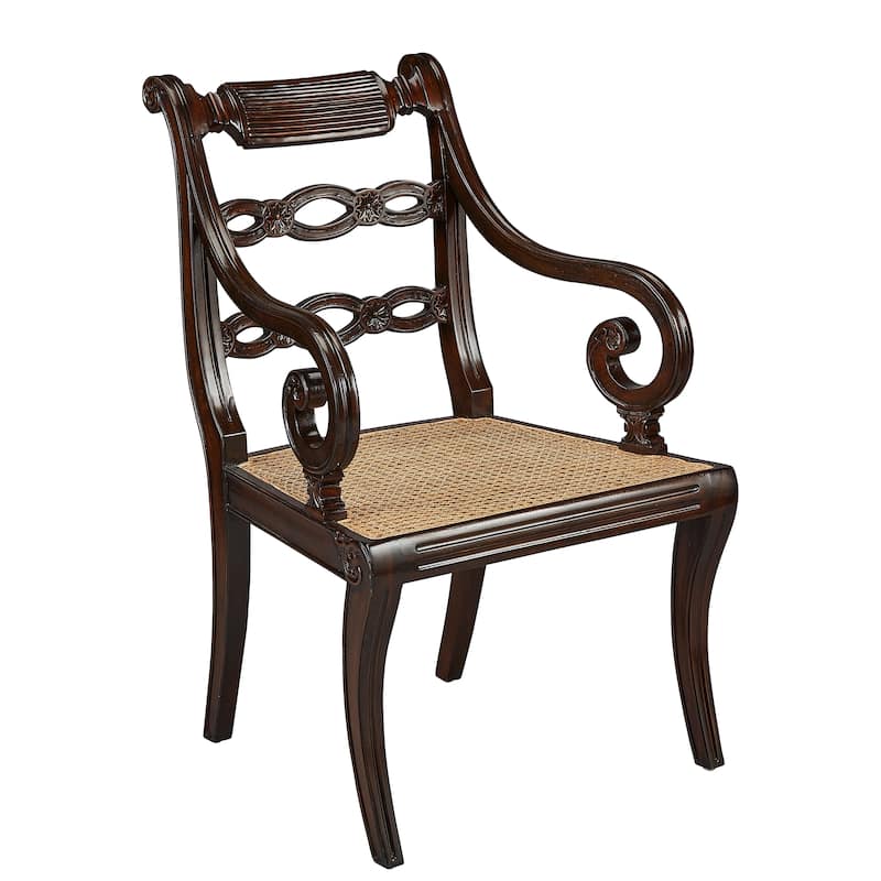 Isadora Mahogany Carved Host Accent Chair with Woven Seat