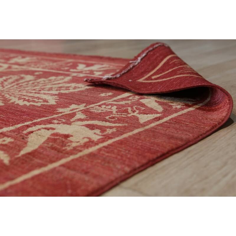 Home Decor EORC Handmade Afghan Wool Turkish Knot Rug, Red Luxurious & Durable Area Rug for Enhancing Your Living Room, Bedroom