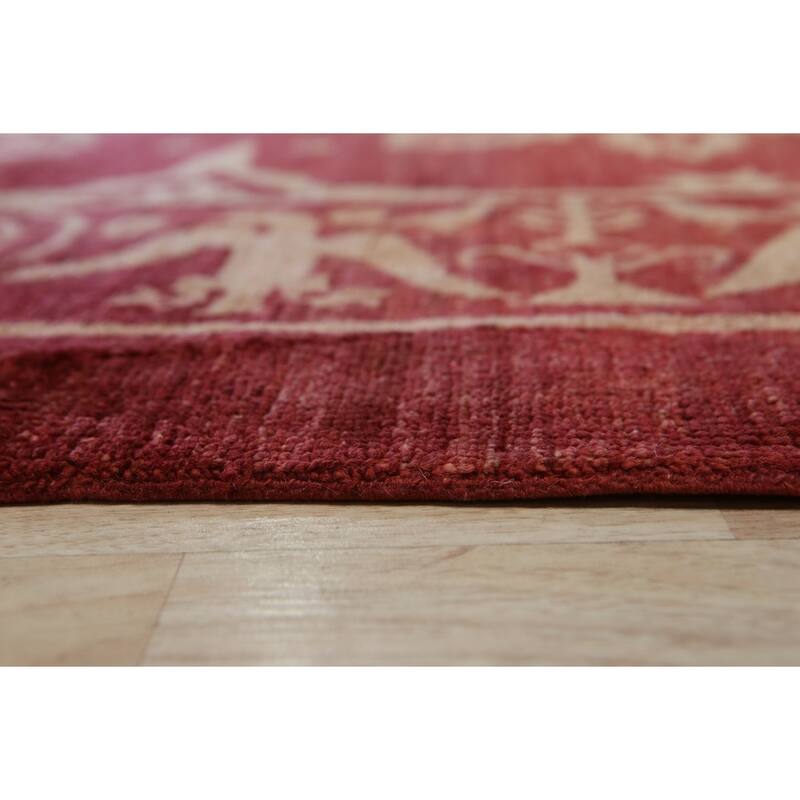 Home Decor EORC Handmade Afghan Wool Turkish Knot Rug, Red Luxurious & Durable Area Rug for Enhancing Your Living Room, Bedroom