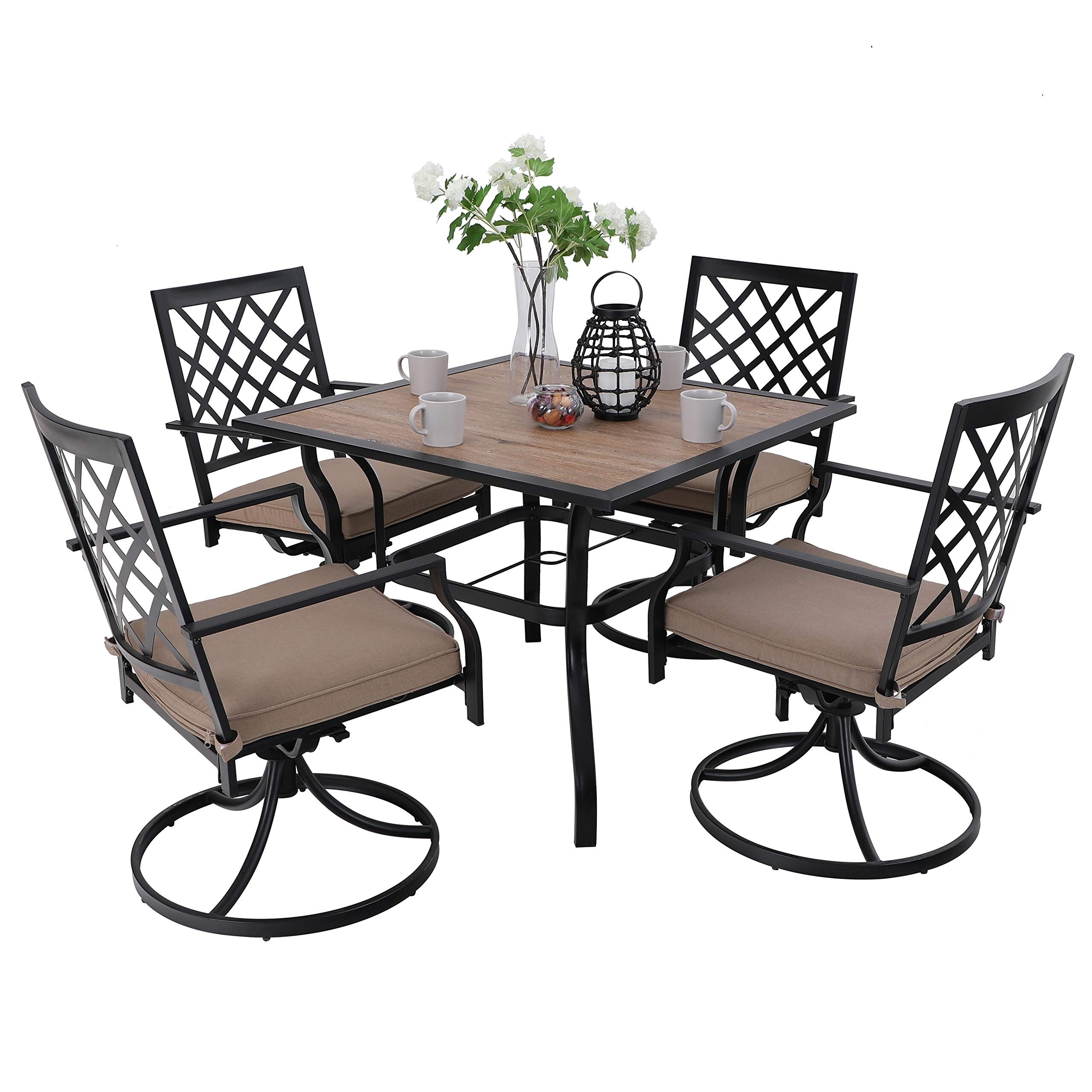 Shop Black Friday Deals On Phi Villa 5 Piece Outdoor Patio Bistro Swivel Chairs And Wood Like Square Dining Table Furniture Set Overstock 30946085