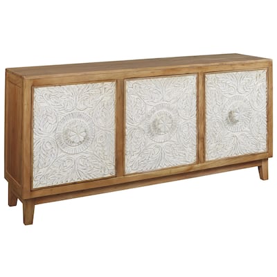 3 Door Dual Tone Wooden Accent Cabinet, Brown and White
