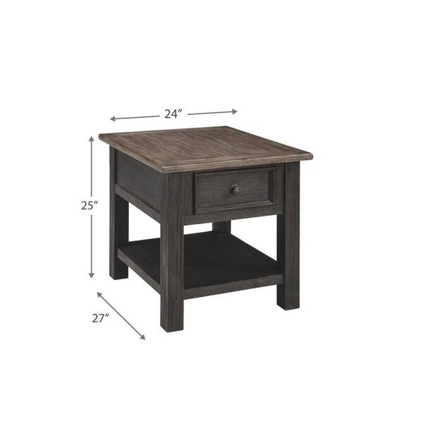 Wooden End Table with One Drawer and One Shelf, Brown and Black On