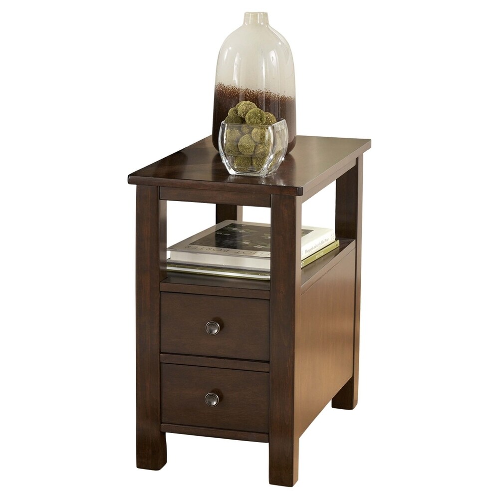 Benzara Chair Side End Table With 2 Drawers and 1 Fixed Shelf, Brown