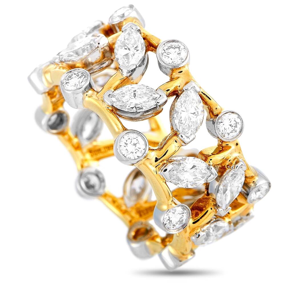 Tiffany & Co. Schlumberger Yellow Gold and Platinum 3.00 ct Round/Marquise Diamond Band Ring Size 7