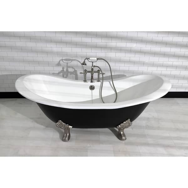 Black 72 In Cast Iron Slipper Clawfoot Tub With Faucet Drillings Overstock 30949340