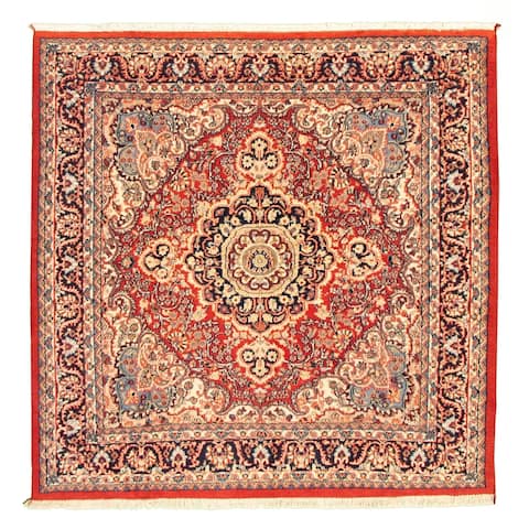 Hand-knotted Kashmir Red Wool Rug - 6'0" x 6'1" Square