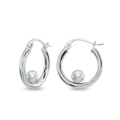 Mondevio Small Round Freshwater Cultured Pearl Sterling Silver Huggie Hoop Earrings