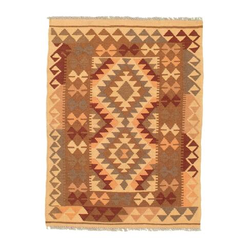 Flat-weave Kashkoli Brown Wool Kilim - 2'9" x 3'10"