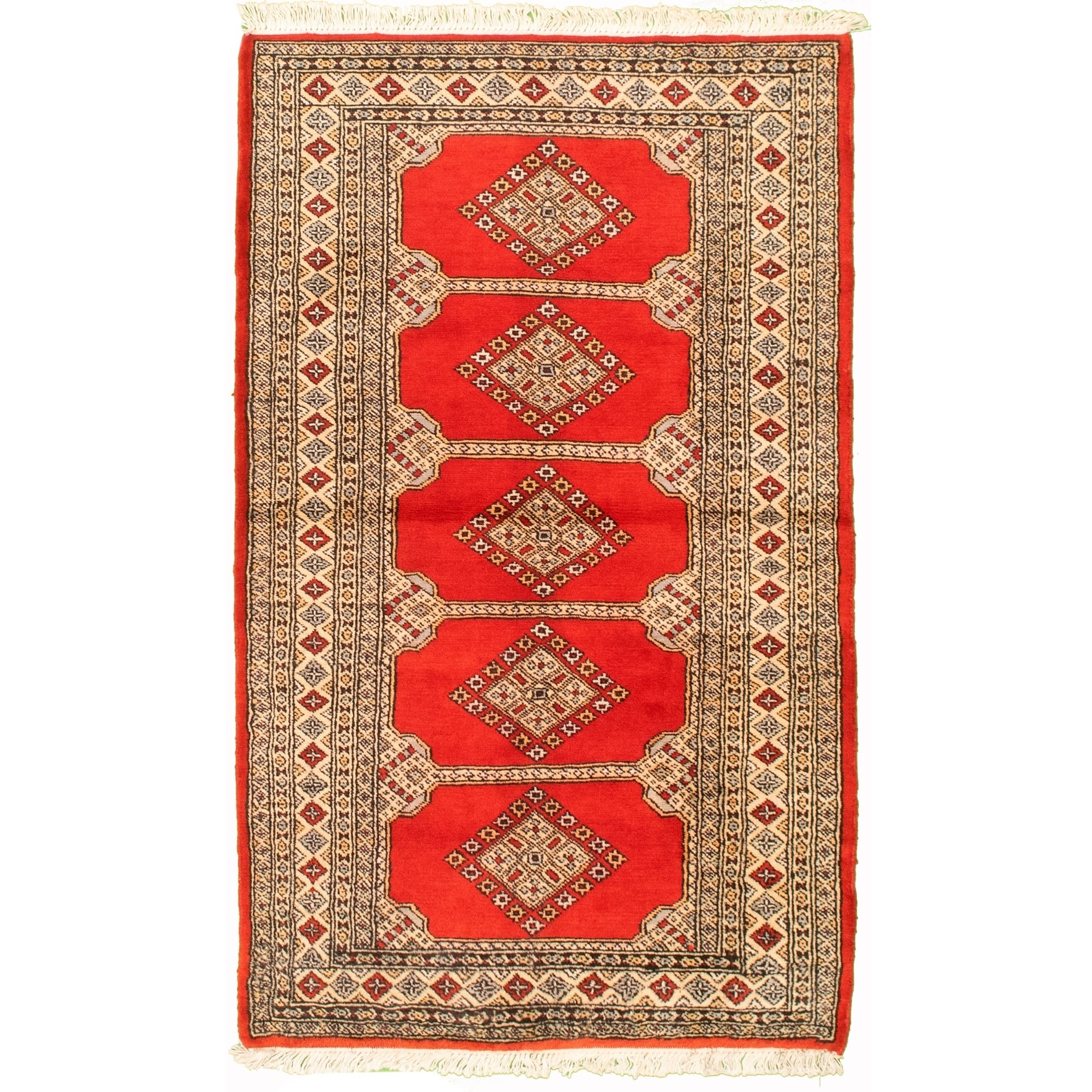 Finest Peshawar Bokhara Bordered Red Rug 3'2 x 5'1 Bedroom Hand-Knotted Wool Rug eCarpet Gallery Area Rug for Living Room 304762