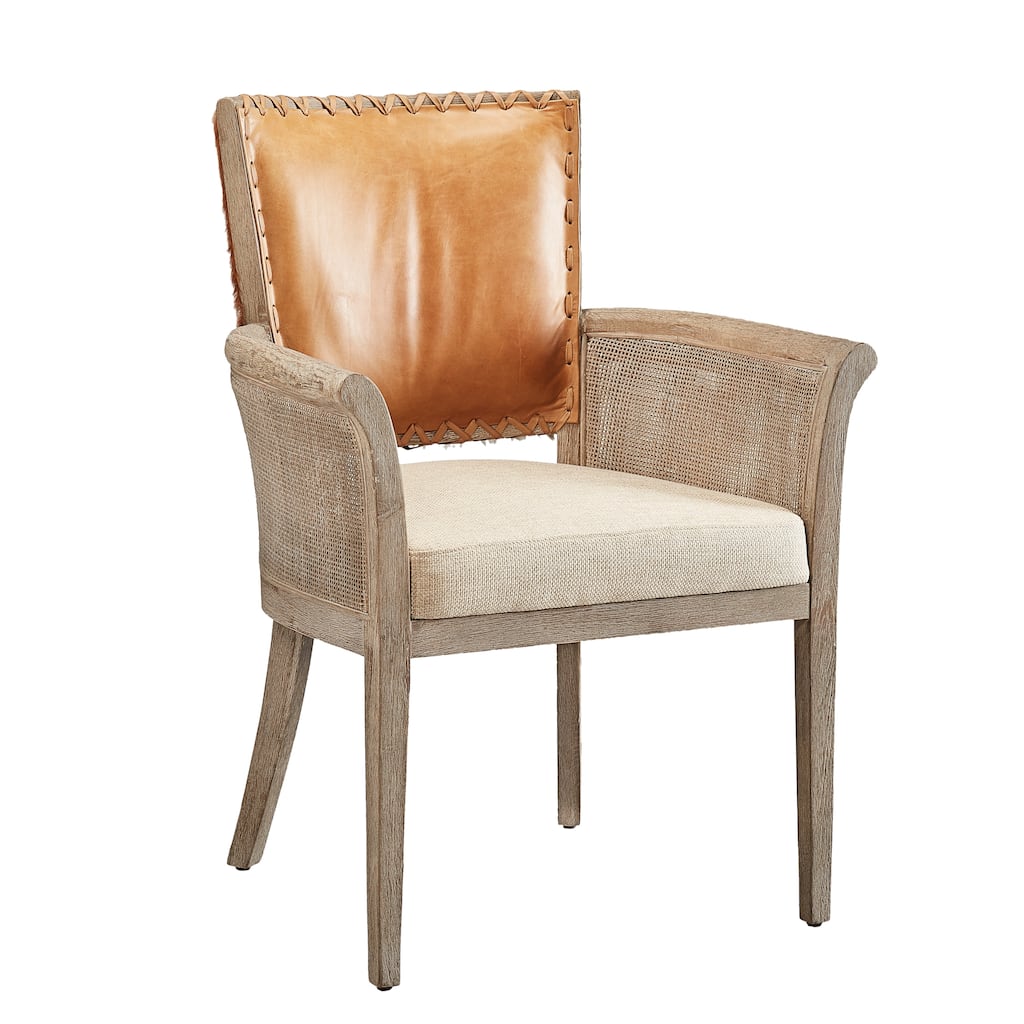 Furniture Classics Austin Hair On Hide Leather & Linen Host Arm Chair with Oak Frame
