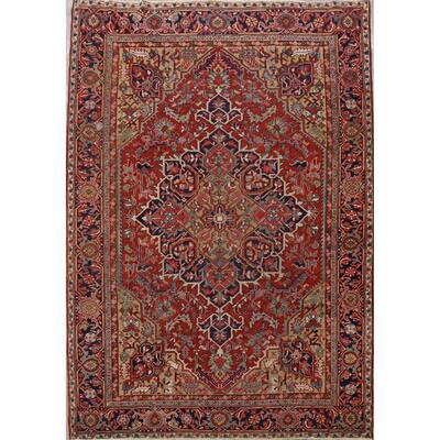 Pre-1900 Antique Vegetable Dye Heriz Serapi Persian Living Room Carpet - 8'3" x 11'8"