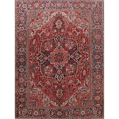 Antique Vegetable Dye Heriz Serapi Persian Area Rug Hand-Knotted - 9'5" x 12'7"