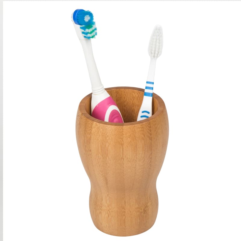 Creative Home Gourd Shaped Bamboo Bathroom Tumbler, Toothbrush Holder, Multi-Purpose Holder - Brown - 3-3/8" x 3-3/8" x 4-3/4"