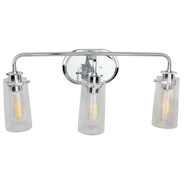 3 Light Vanity Lamp in Chrome Finish with Clear Seedy Glass Overstock
