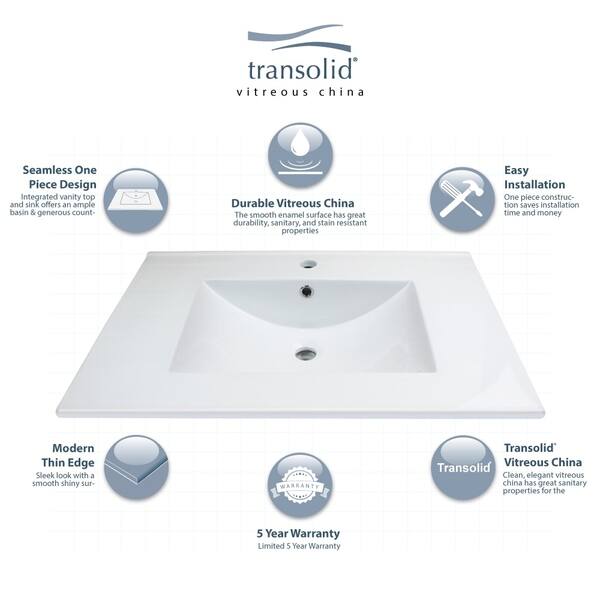 Transolid Juliette 49 In Vitreous China Vanity Top With Transolid Juliette 49 In Vitreous China
