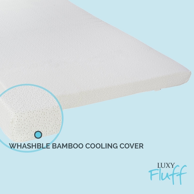 LuxyFluff 3-Inch Gel-Infused Memory Foam Mattress Topper with Ventilated Removable Washable Bamboo Cooling Cover, Corner Straps