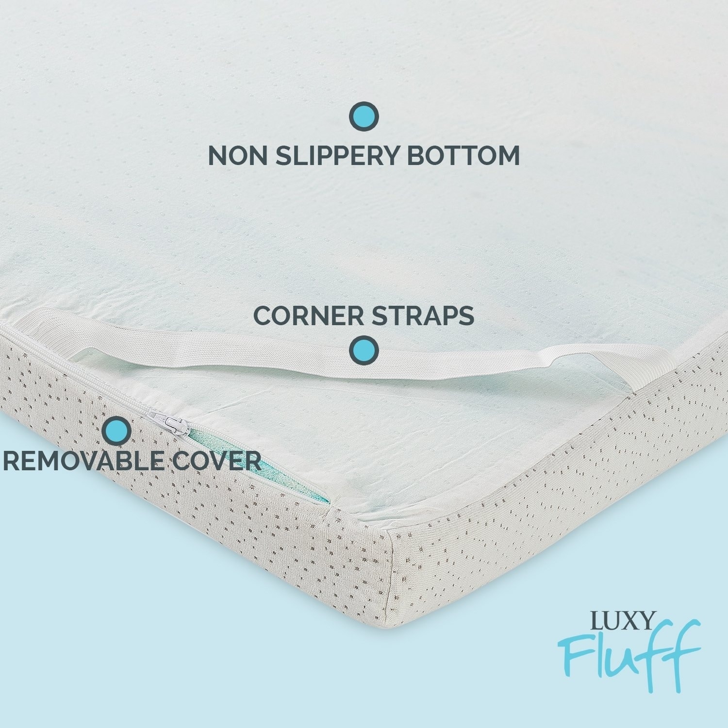 LuxyFluff 3-Inch Gel-Infused Memory Foam Mattress Topper with Ventilated  Removable Washable Bamboo Cooling Cover, Corner Straps